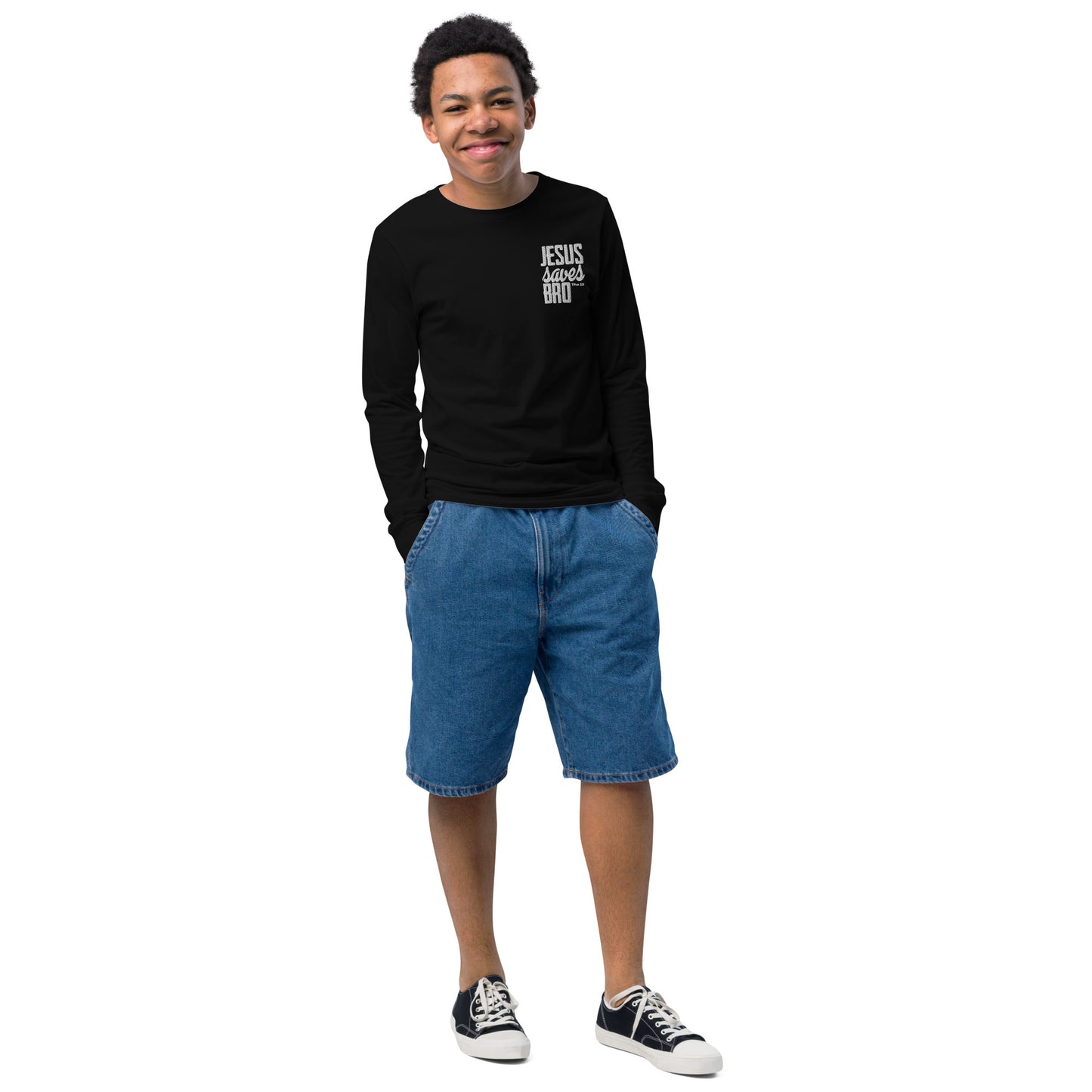 Youth long sleeve tee - "Jesus saves bro"