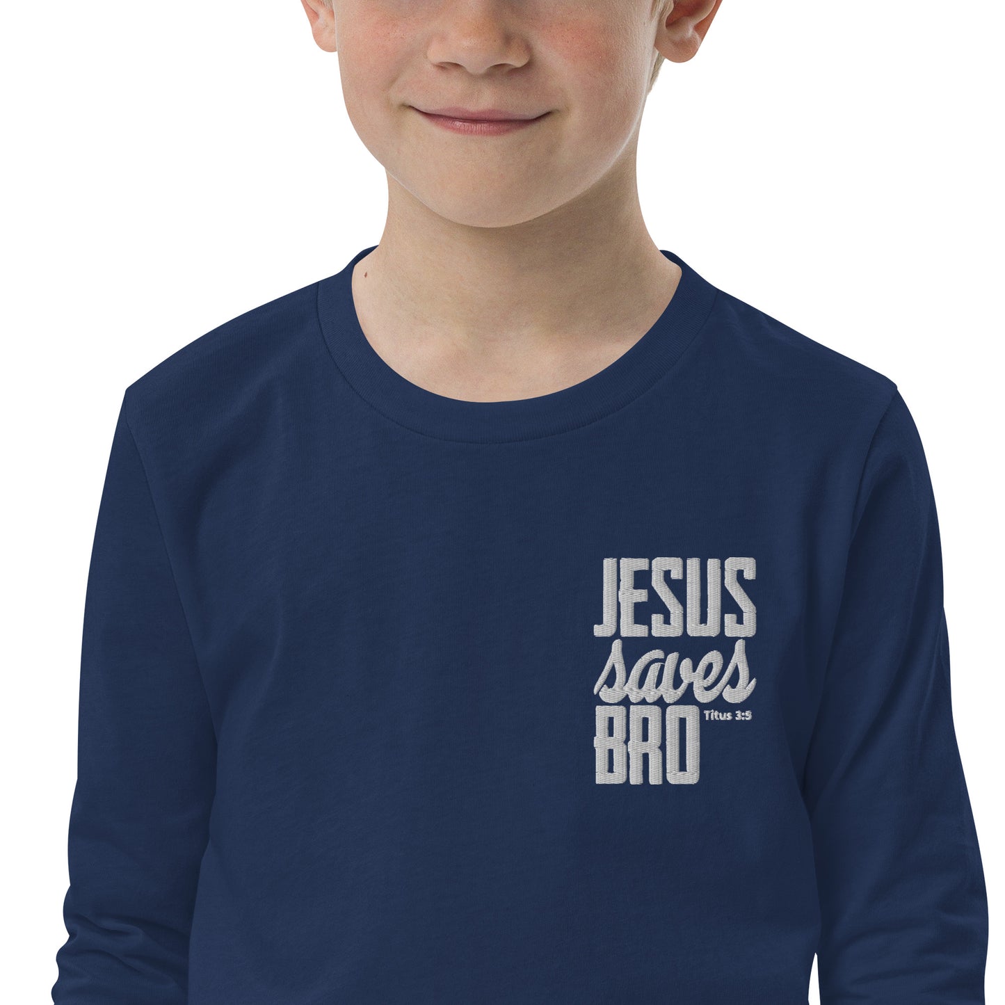 Youth long sleeve tee - "Jesus saves bro"